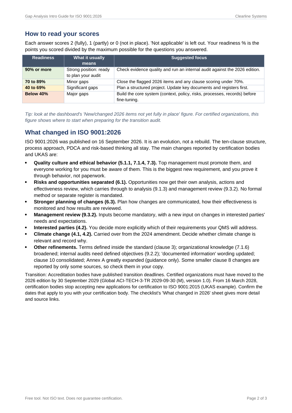 Page 2 of the Gap Analysis Intro Guide for ISO 9001:2026